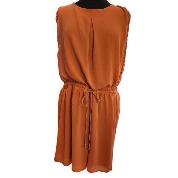 FOREVER 21 SHEAR WITH LINING PEACH ROMPER TIE WAIST  DECORATIVE SCOOP BACK SIZE - Picture 3 of 4